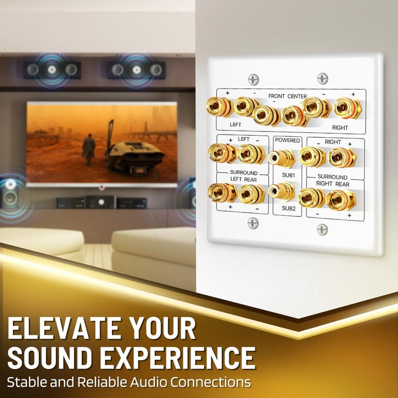 TNP Products TNP 7.2 Surround Sound Subwoofer and Speaker Wall Plate - AV Home Theater Media HDMI Banana Plug RCA Wall Speaker Connection Audio Plate - Image 2